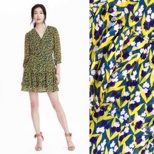 Banana Republic Chiffon Green Blue Floral Tiered Dress Size 6